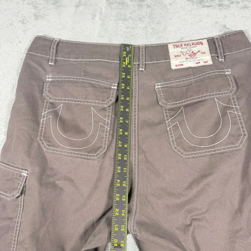 True Religion Mens 36 Cargo Shorts Brown Contrast Stitch Horseshoe Relaxed Fit